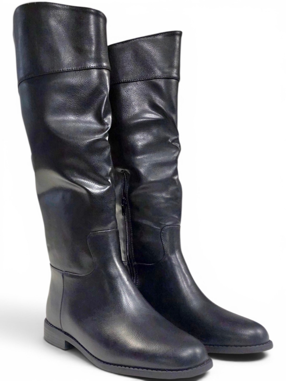 Black Tall Flat Riding Vegan Leather Boots. Free Shipping!!!